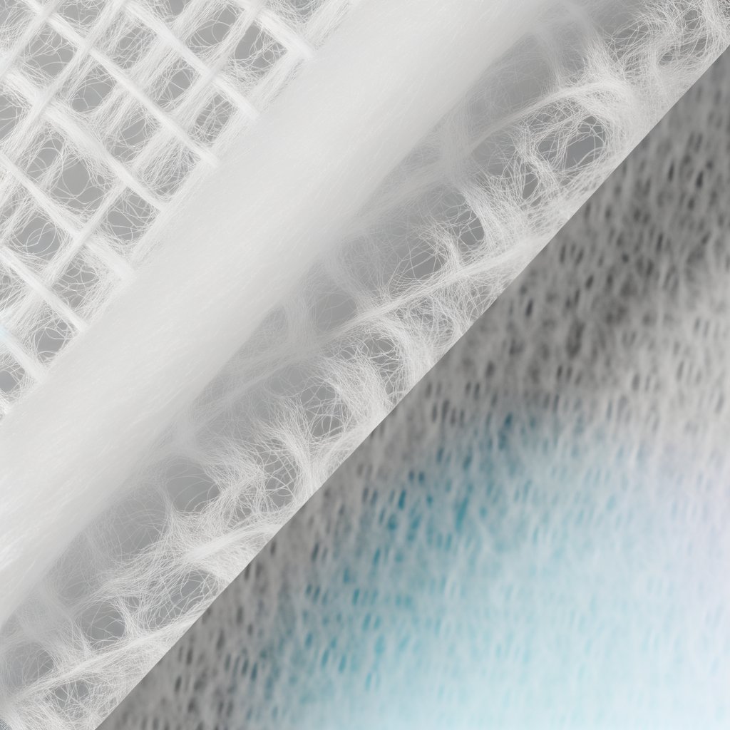 A diagram illustrating the three stages of spunlace fabric manufacturing: web formation, hydroentanglement, and drying and finishing. The diagram shows a web of loose fibers being transformed into a strong, absorbent fabric through the use of high-pressure water jets.