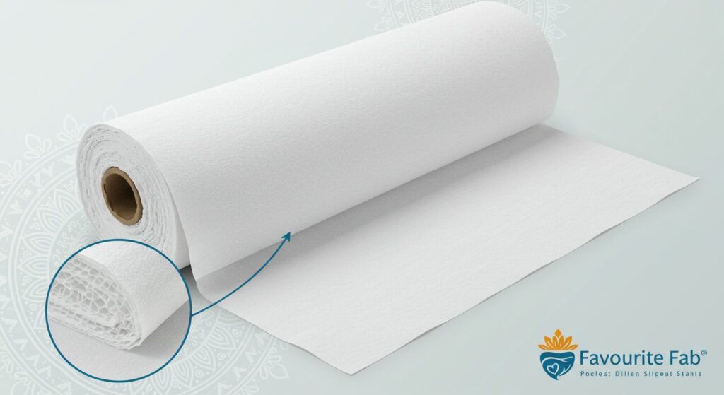 A close-up showcasing a variety of Favourite Fab's high-quality non-woven filter fabrics in different colors and textures, including polypropylene, polyester, spunbond, and meltblown options, demonstrating the range of materials available for air, water, and industrial filtration applications.