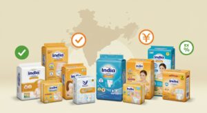 A diverse assortment of Favourite Fab adult diapers, showcasing various sizes, styles (tape and pull-up), and absorbency levels. The image highlights the high-quality materials and packaging of the products, emphasizing comfort, discretion, and reliability for adult incontinence care.