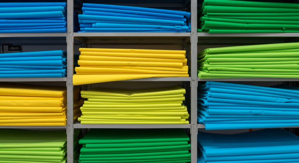 A close-up shot showcasing a variety of high-quality non-woven fabric sheets in different colors and textures, including polypropylene (PP), spunbond, and meltblown fabrics. The image highlights the smooth surfaces and varied thicknesses of the materials, emphasizing their versatility for various applications such as medical textiles, packaging, and agriculture.